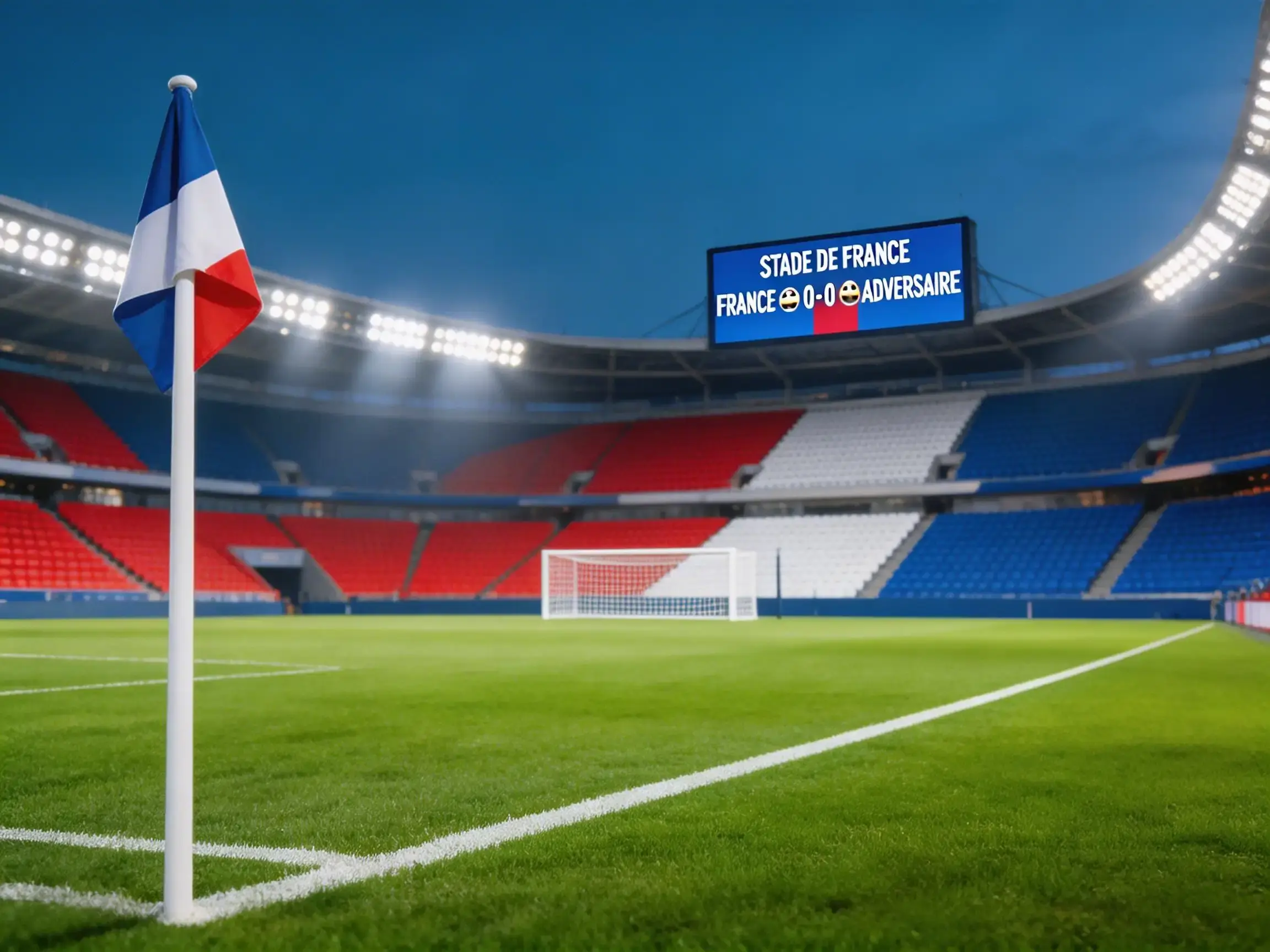 Vue panoramique d'un grand stade américain préparé pour la Coupe du Monde 2026 avec la pelouse illuminée